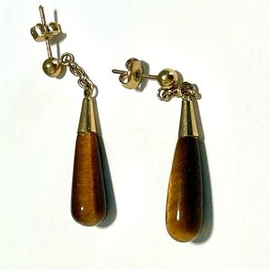 Genuine Tiger’s Eye Teardrop/Dangle Pierced Earrings. Studs.